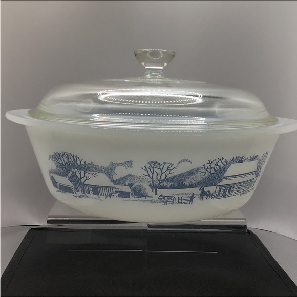 Royal Currier & Ives Glassbake Vintage 2 QT. With Lid, MADE IN USA, EUC - Picture 5 of 12